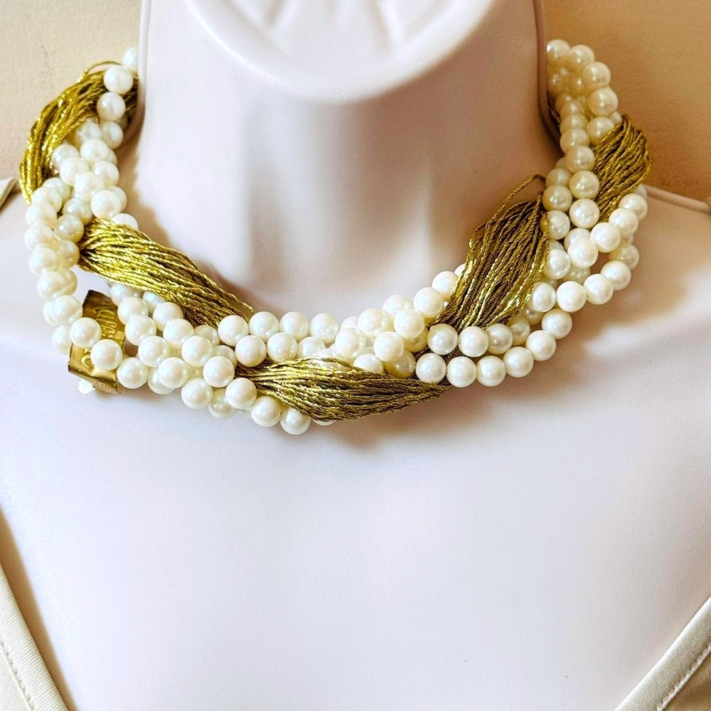 VTG Raffine Pearl Choker Necklace Regal Retro Braided Statement Chunky Party 70s